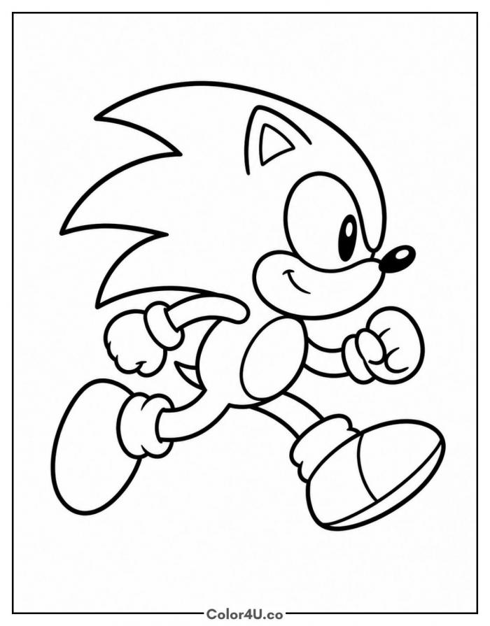 Classic retro Sonic running sideways, easy Sonic the Hedgehog coloring page, free printable