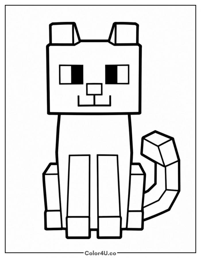 Minecraft cat sitting, easy coloring page, free printable