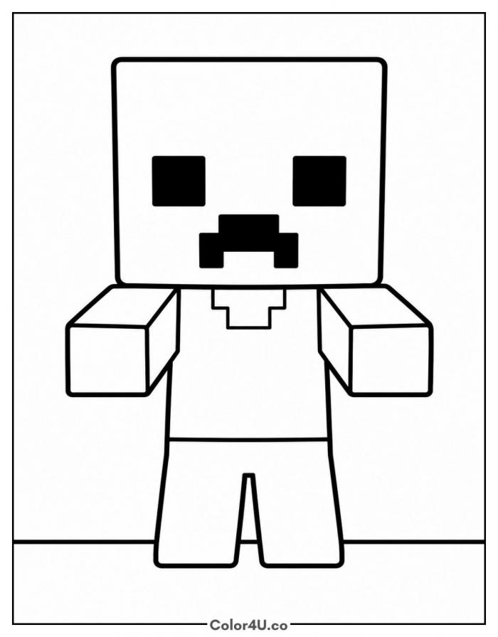Baby zombie standing, easy Minecraft coloring page, free printable