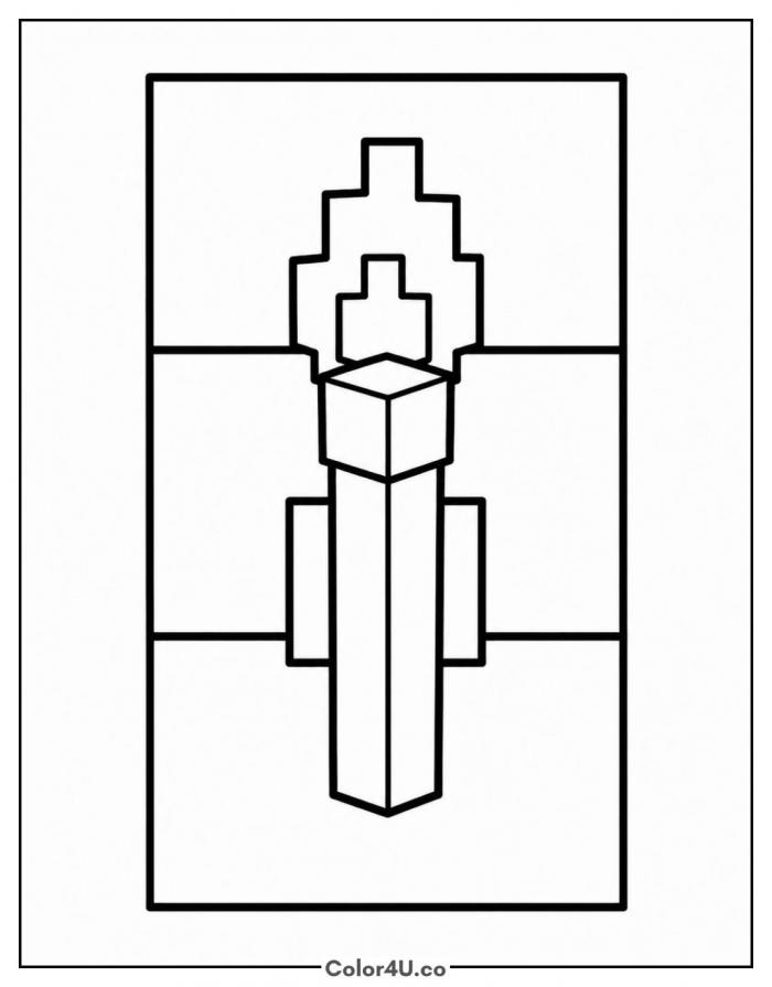 Torch on a stone wall, easy Minecraft coloring page, free printable