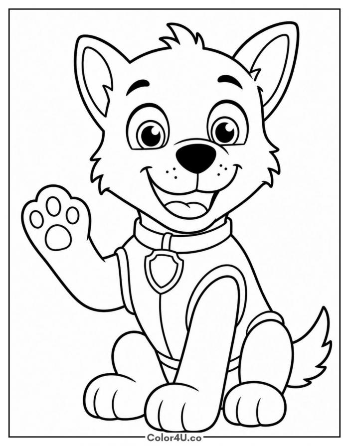 Rocky waving hello, easy PAW Patrol coloring page, free printable