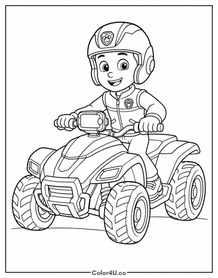 Ryder riding his ATV, medium PAW Patrol coloring page, free printable