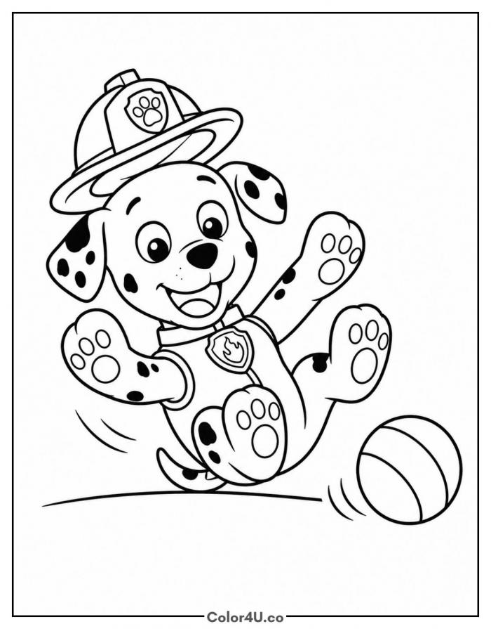 Marshall tripping over a ball, medium PAW Patrol coloring page, free printable