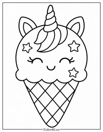 Unicorn Ice Cream Cone coloring page