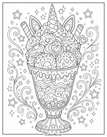 Magical Unicorn Sundae coloring page