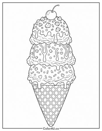 Detailed Waffle Cone Scoops coloring page