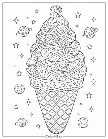 Rainbow Galaxy Ice Cream coloring page