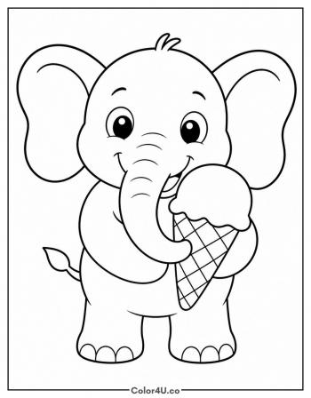 Baby Elephant with Ice Cream coloring page