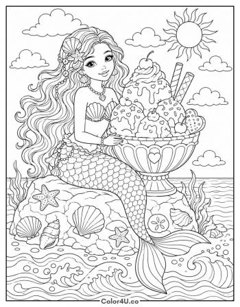 Mermaid Enjoying Ice Cream coloring page