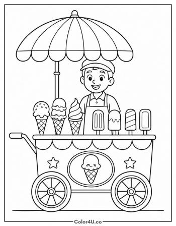 Ice Cream Cart & Vendor coloring page