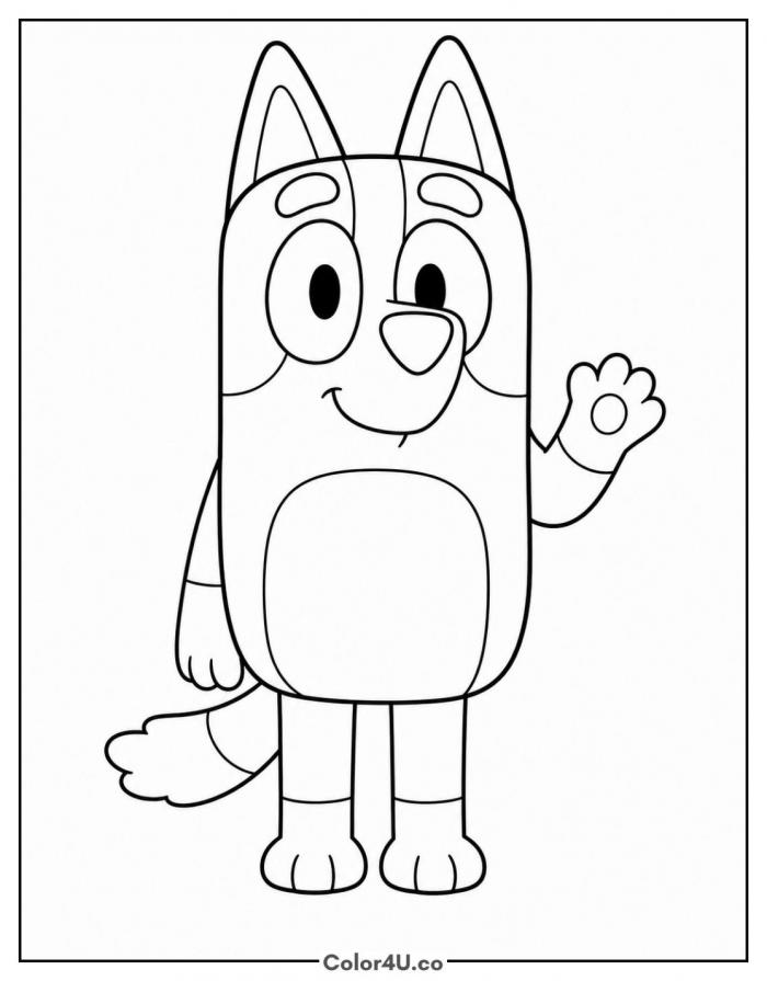 Chilli waving hello, easy Bluey coloring page, free printable