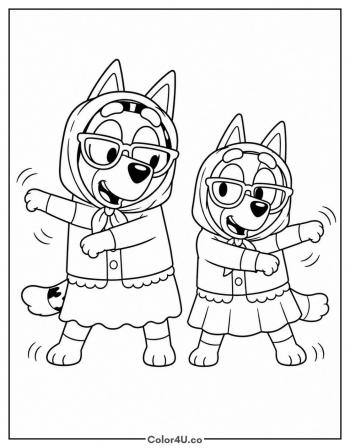 Bluey and Bingo as the Grannies coloring page