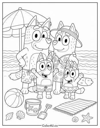 Heeler Family Beach Day coloring page