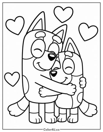 Bluey and Bingo Hug coloring page