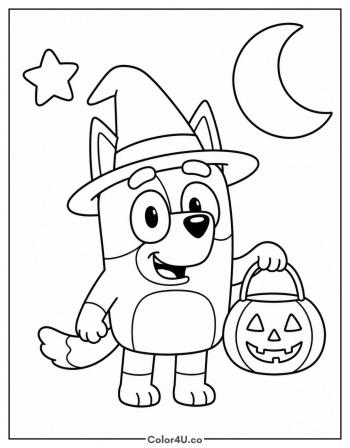 Bluey Halloween Trick or Treat coloring page