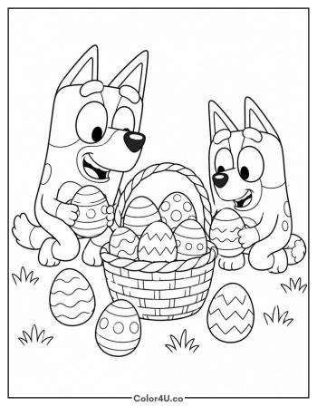 Bluey and Bingo Easter Egg Hunt coloring page