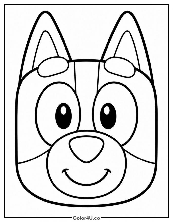 Bluey smiling close-up portrait, easy Bluey coloring page, free printable