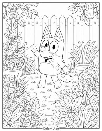 Detailed Bluey in the Backyard coloring page