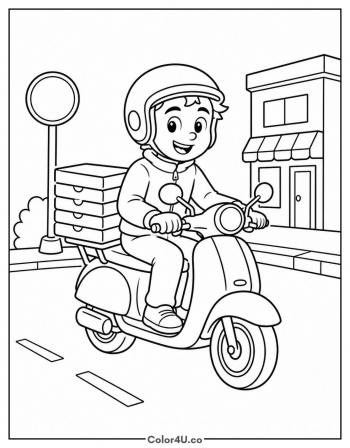 Pizza Delivery Scooter coloring page