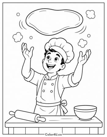 Chef Tossing Dough coloring page