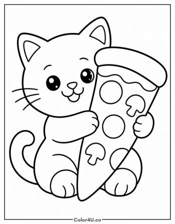 Cat Hugging a Slice coloring page