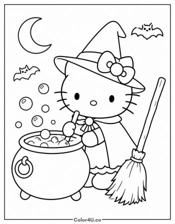 Hello Kitty the Halloween Witch coloring page