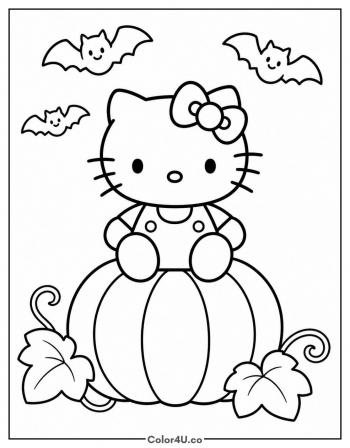 Hello Kitty in the Pumpkin Patch coloring page