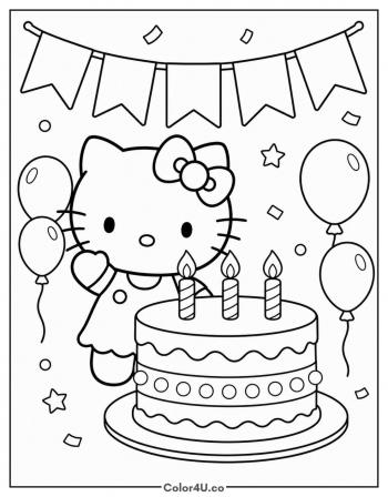 Hello Kitty’s Birthday Cake coloring page