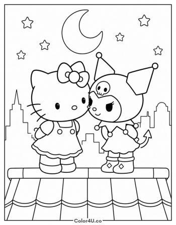 Hello Kitty and Kuromi, Face to Face coloring page