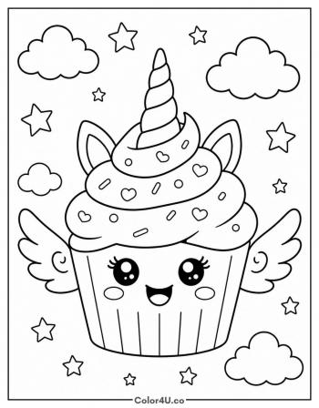 Unicorn Cupcake coloring page