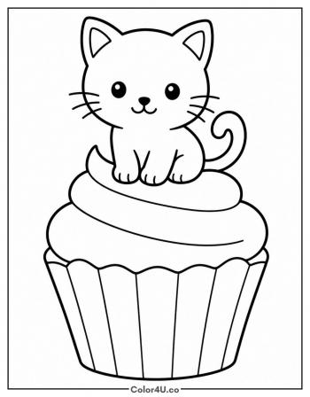 Kitten on a Cupcake coloring page