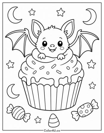 Halloween Bat Cupcake coloring page
