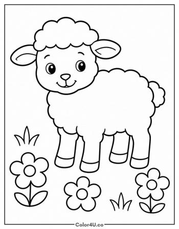 Fluffy Lamb in the Meadow coloring page