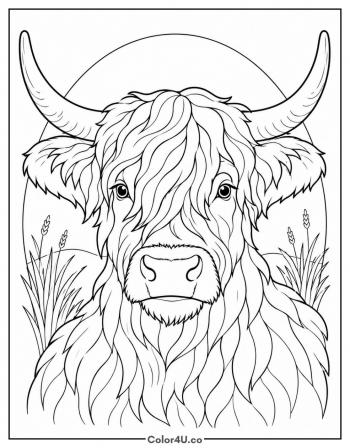 Highland Cow Portrait coloring page