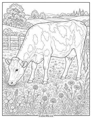 Realistic Grazing Cow coloring page