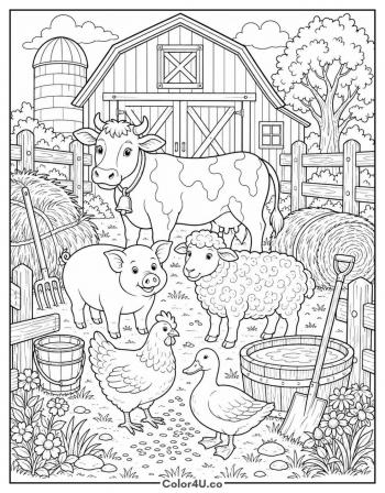 Barnyard Animals Gathering coloring page