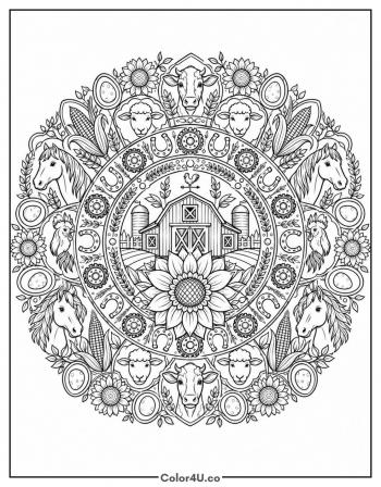 Farm Animal Mandala coloring page