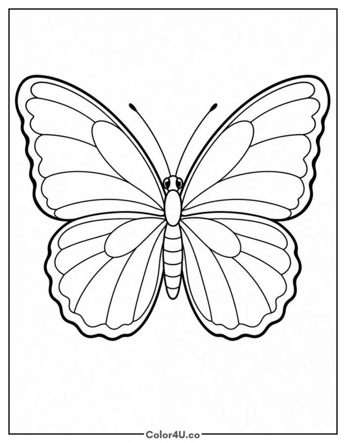 Blue morpho butterfly with wings spread, medium butterfly coloring page, free printable