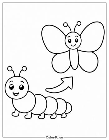 Caterpillar to Butterfly coloring page