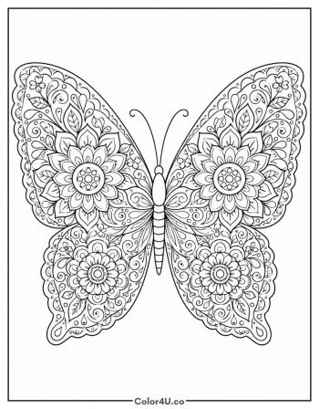 Floral Butterfly Mandala coloring page