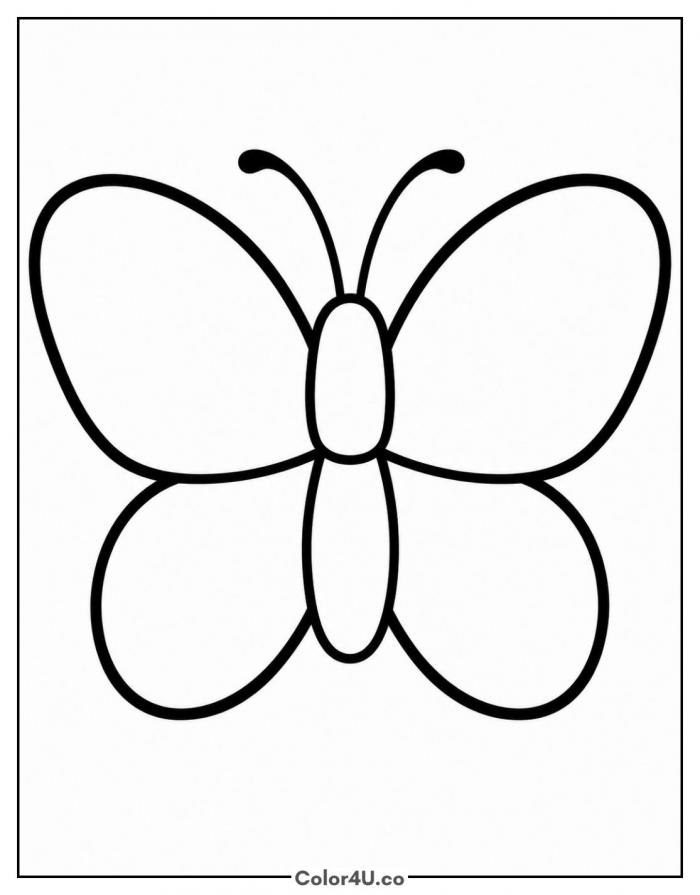 Simple butterfly shape with four rounded wings, easy coloring page, free printable
