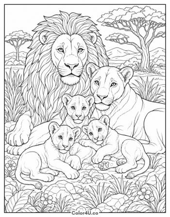 Lion Pride Together coloring page
