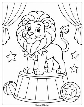 Circus Lion on a Pedestal coloring page
