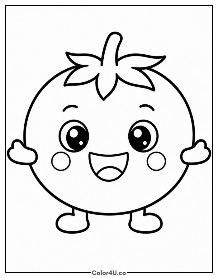 Smiling tomato character with arms and legs, easy coloring page, free printable