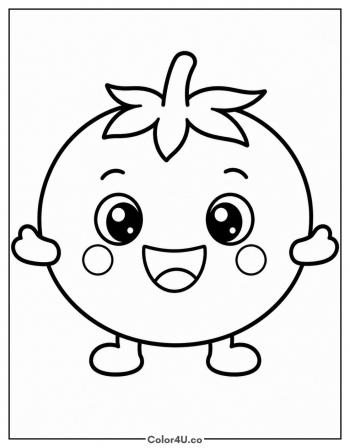Smiling Tomato Character coloring page