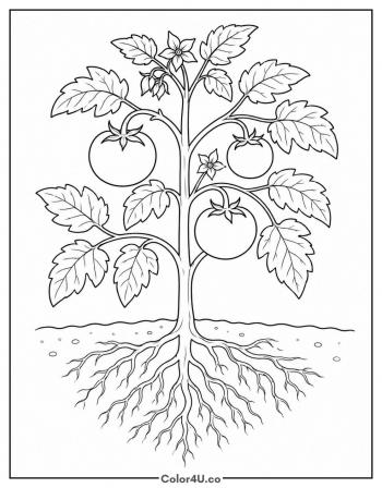 Tomato Plant with Roots coloring page
