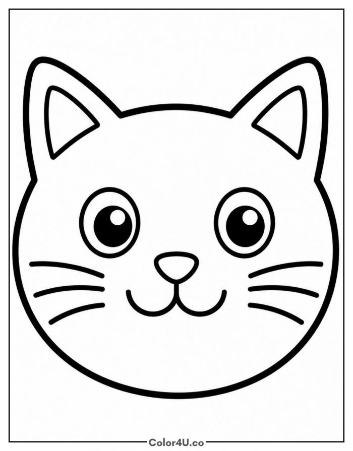 Simple round cat face with whiskers, easy coloring page, free printable