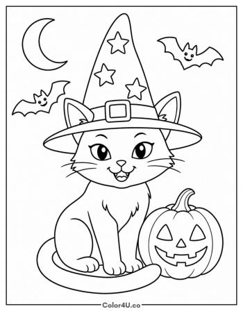 Halloween Witch Cat coloring page