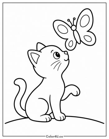 Cat Watching a Butterfly coloring page