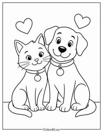Cat and Dog Best Friends coloring page